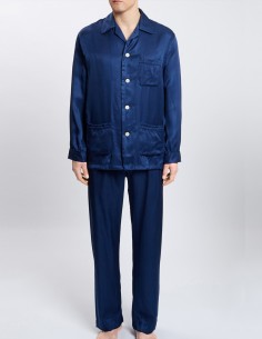 IT41 SEYMAYKA.com Uomo Abbigliamento Abbigliamento per la notte Pigiami L Camicia da notte in seta con stampa teschio blu 